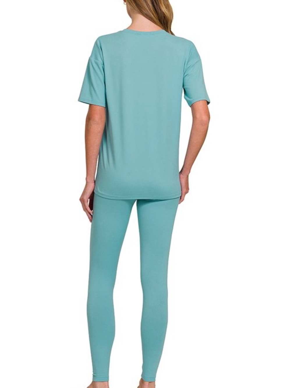NWT 2pc Blue Ice Zenana BRUSHED DTY MICROFIBER Tee and Leggings Set - Picture 2 of 3